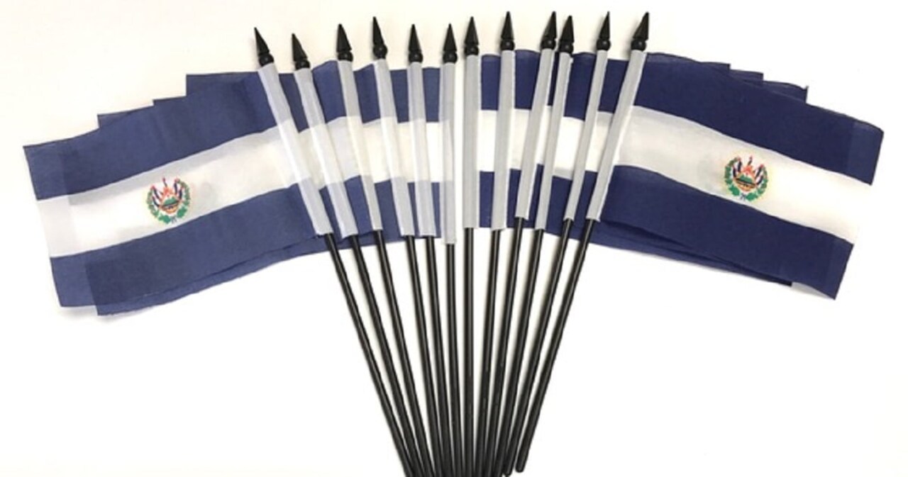 Pack of 12 El Salvador Mini Flags – 4"x6" Polyester Desk & Hand Waving Set